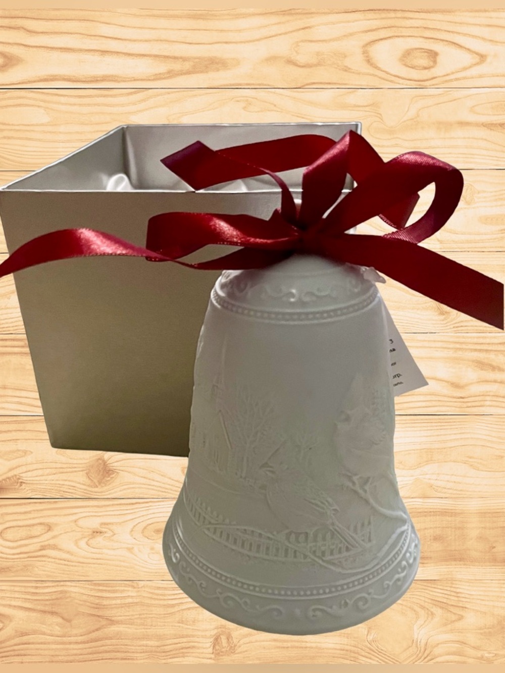 Kringle Express White Red Porcelain Bell Illuminated 5x4 - Picture 6 of 16